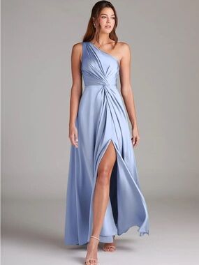 Azazie One-Shoulder Light Blue Evening Gown with Side Slit